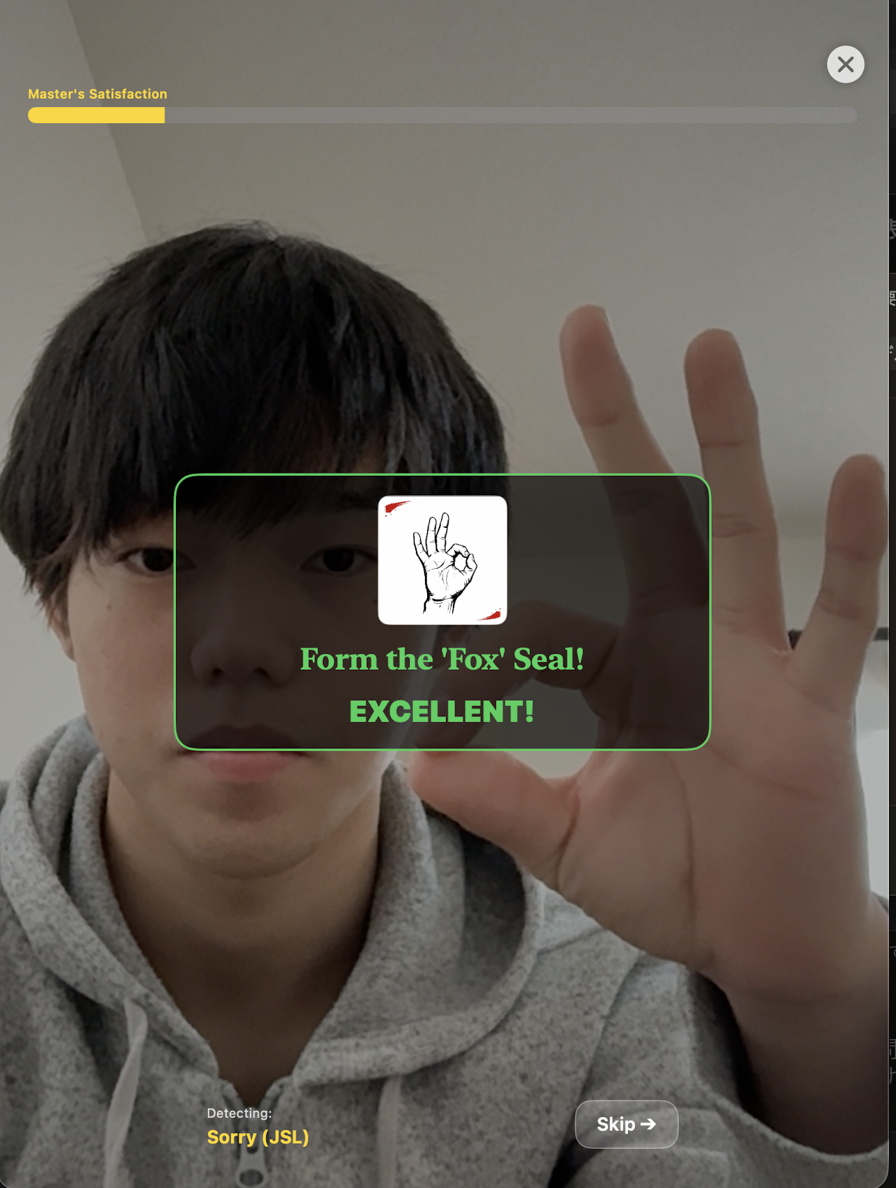 Hand sign detection active